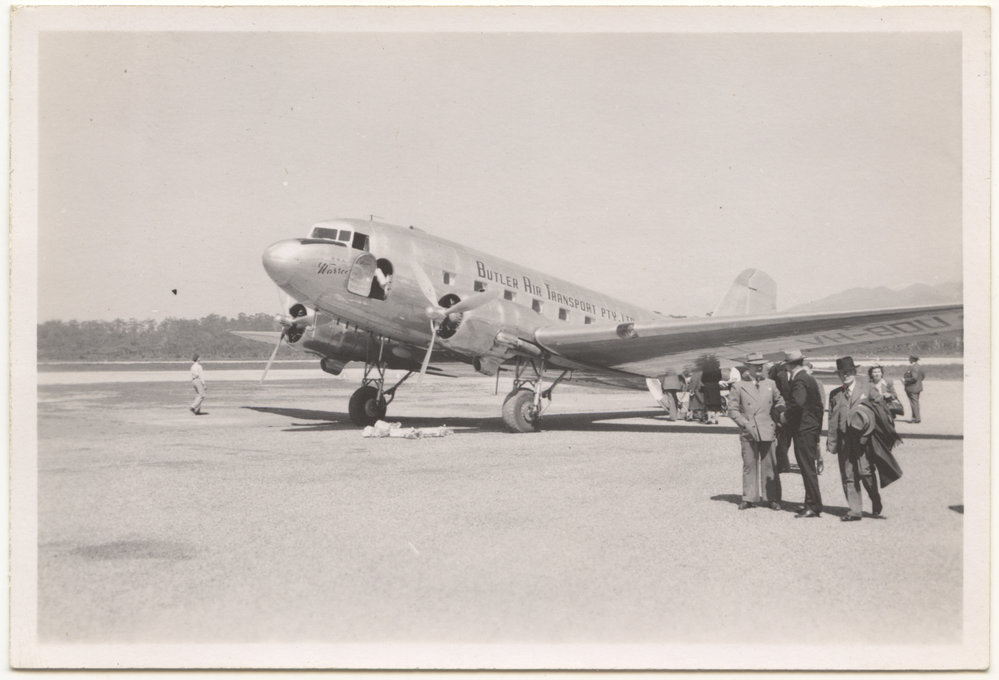 Butler Airways DC3 plane, c.1940s, 60 x 88mm, black & white photograph